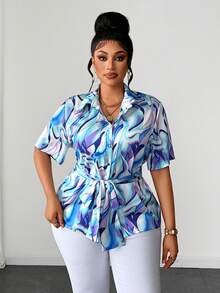 Maweii Damen Große Größen Sommer Satin glänzend Polka Punkt Muster Design Schleife 2026 Neu Kurzarm Bluse, geeignet für Ausflüge, Pendeln, Abschlussfeiern, Cosplay - Verschiedenfarbig - Übersicht 4