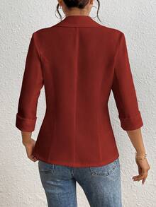 SHEIN LUNE Casual Business Casual Solid Color Blazer For Work Daily Wear, Spring/Summer Red - Redwood - View 2