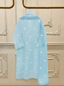 GlowEve New Spring/Summer Women's Fashion Casual Butterfly Print Long Sleeve Robe Dress With Matching Shawl, 2 Pieces Set - Multicolor - View 2