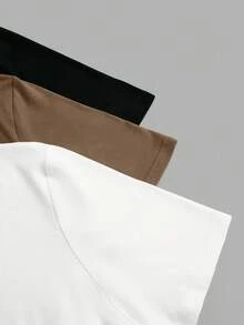 SHEIN LUNE Bộ 3 áo thun cổ tròn tay ngắn cơ bản, áo thun nữ công sở, áo thun tay ngắn cho nữ, bộ 3 áo. - Nhiều màu - Xem 4