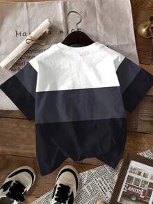 Toddler Boys' Contrast Color Minimalist Casual Round Neck Short Sleeve T-Shirt - Multicolor - View 5