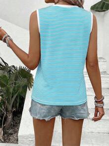 Selamara Áo tank top nữ mùa xuân/hè kiểu dáng thường ngày, cổ tròn, không tay, cổ áo và tay áo phối màu sọc, họa tiết in nổi bật. - Nhiều màu - Xem 2