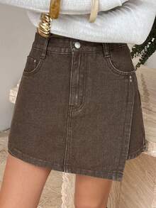 DAZY Women's Regular Waist Casual Brown Denim Shorts Summer - Brown - View 2