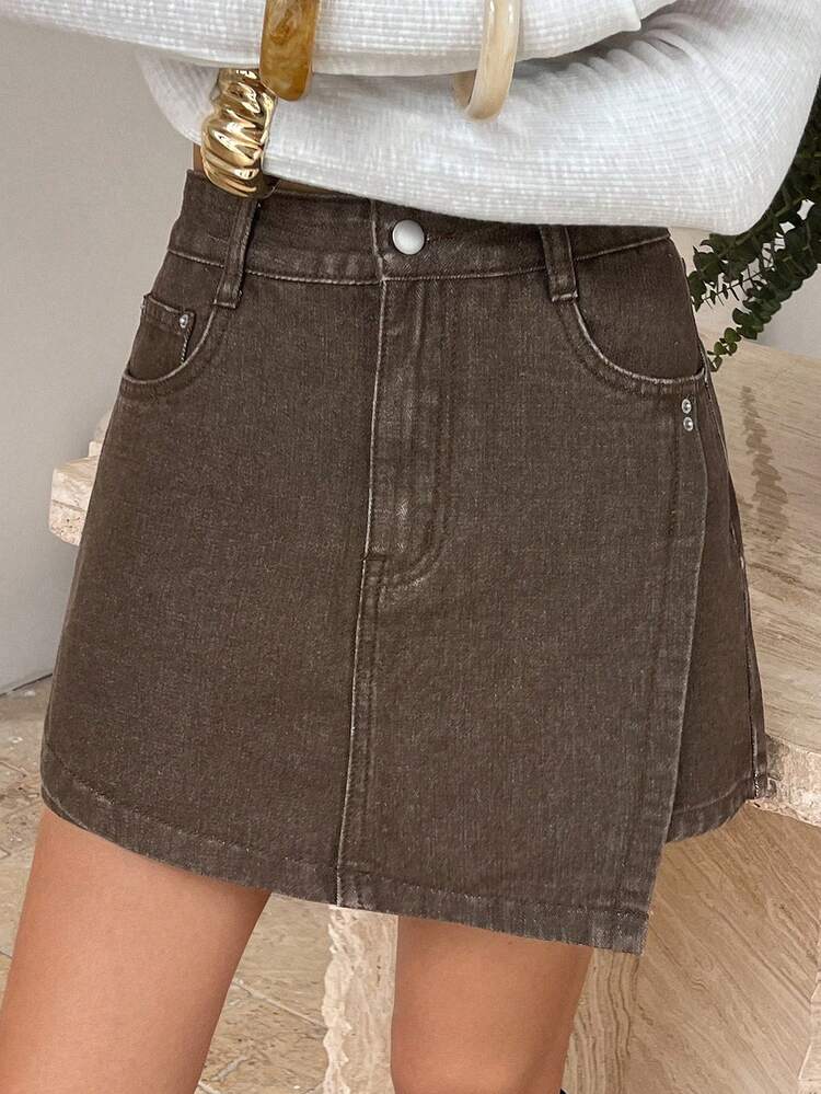 Women's Regular Waist Casual Brown Denim Shorts Summer