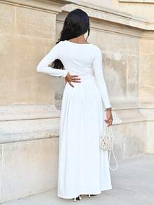 Mima John Đầm trắng tay dài cổ chữ V gợi cảm mới, thích hợp mặc mùa thu đông, giữ ấm, ôm dáng, dự tiệc tốt nghiệp. - trắng - Xem 3