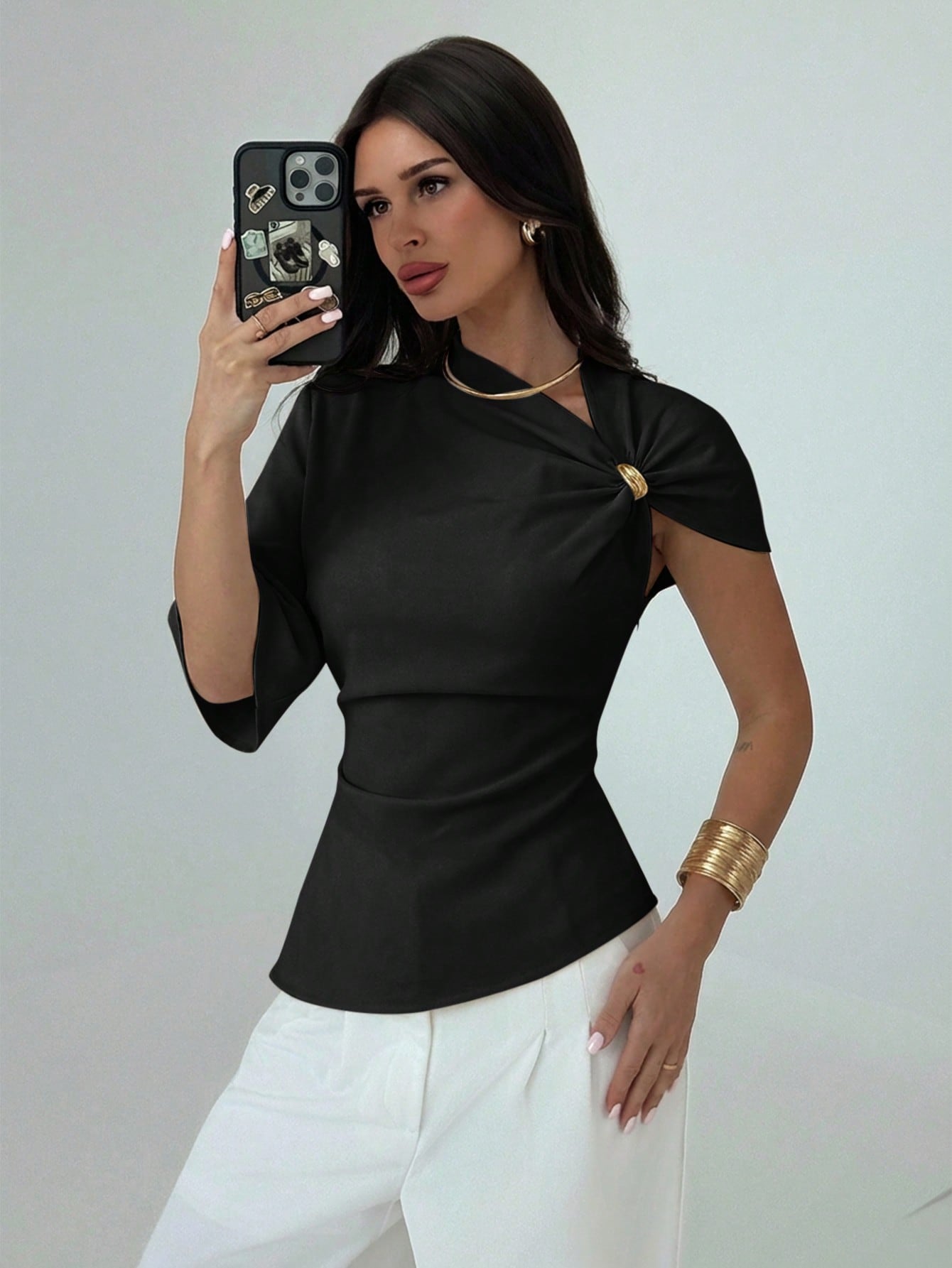 Firerie قميص نسائي كاجوال أنيق بلون المشمش/ملابس ب...