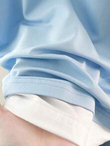 Resyla Women's Casual 2 In 1 Short Sleeve Ruched T-Shirt, Summer - Baby Blue - View 6