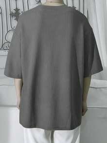 Claim Dot 男士撞色包边落肩T恤 - 灰色 - 查看 2