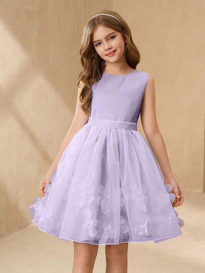 SHEIN New Flower Girl Dress, Girls' Princess Short Tulle Puffy Dress, Vest Piano Recital Costume Dress