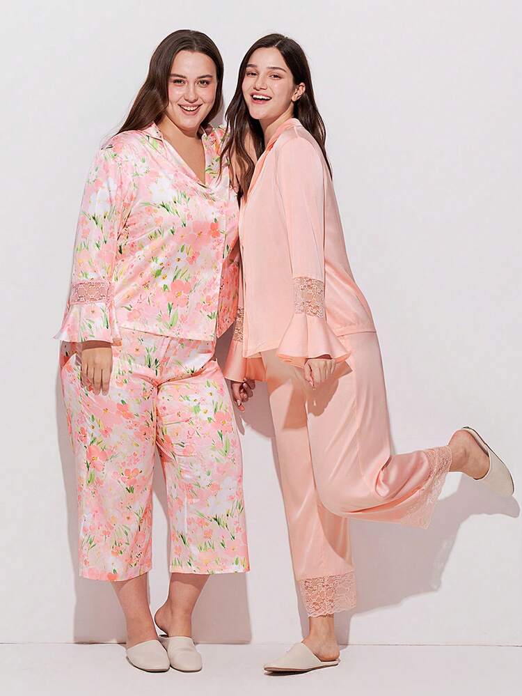 Plus Size Pink Floral Pajama Set