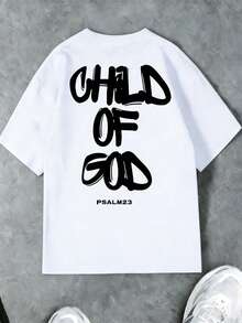 Coolqubz 青少年男童夏季街头圆领套头衫 AB 侧夸张图案短袖 T 恤 - 白色 - 查看 2