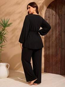 Swim Mulvari Traje de baño tipo tankini conservador y negro para mujer de talla grande, adecuado para la playa y resorts, Oriente Medio - Negro - Ver 2