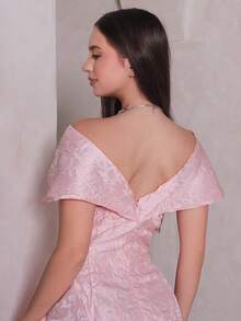 Duda Rubert 女式春夏露肩蝴蝶结领提花面料迷你裙 - 粉色 - 查看 4