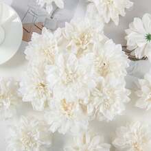 4.7英寸奶油白色带茎人造大丽花头（5/12/20个装），仿真花，适用于家居、婚礼、花园、DIY花环和节日礼物 - 乳白 - 查看 9