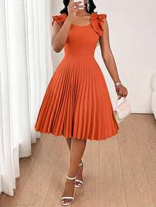 SHEIN Lady Vestido corto sin mangas de unicolor y minimalista para mujer, uso casual diario - Naranja - Ver 5