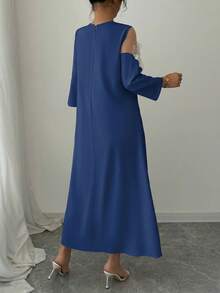 Rafferiza Gaun Lengan Panjang Transparan Motif Bunga 3D untuk Wanita - Navy Blue - View 2