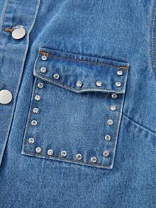 GlowEve Bộ đồ denim đính hạt mùa hè dành cho nữ - Rửa trung bình - Xem 5