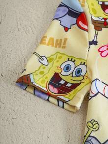 SpongeBob SquarePants | SHEIN 男童短袖圆领T恤短裤睡衣套装 - 黃色 - 查看 4