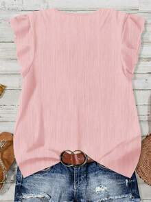Rusticease Áo kiểu nữ cổ chữ V màu trơn, thích hợp cho mùa hè. - Hồng - Xem 2