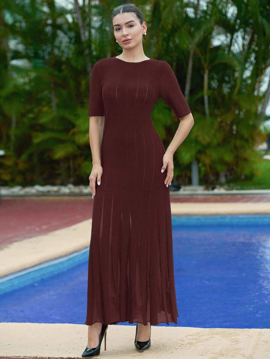 Andrea Bello 新款时尚半透明修身中长连衣裙 - 紫紅色 - 查看 1