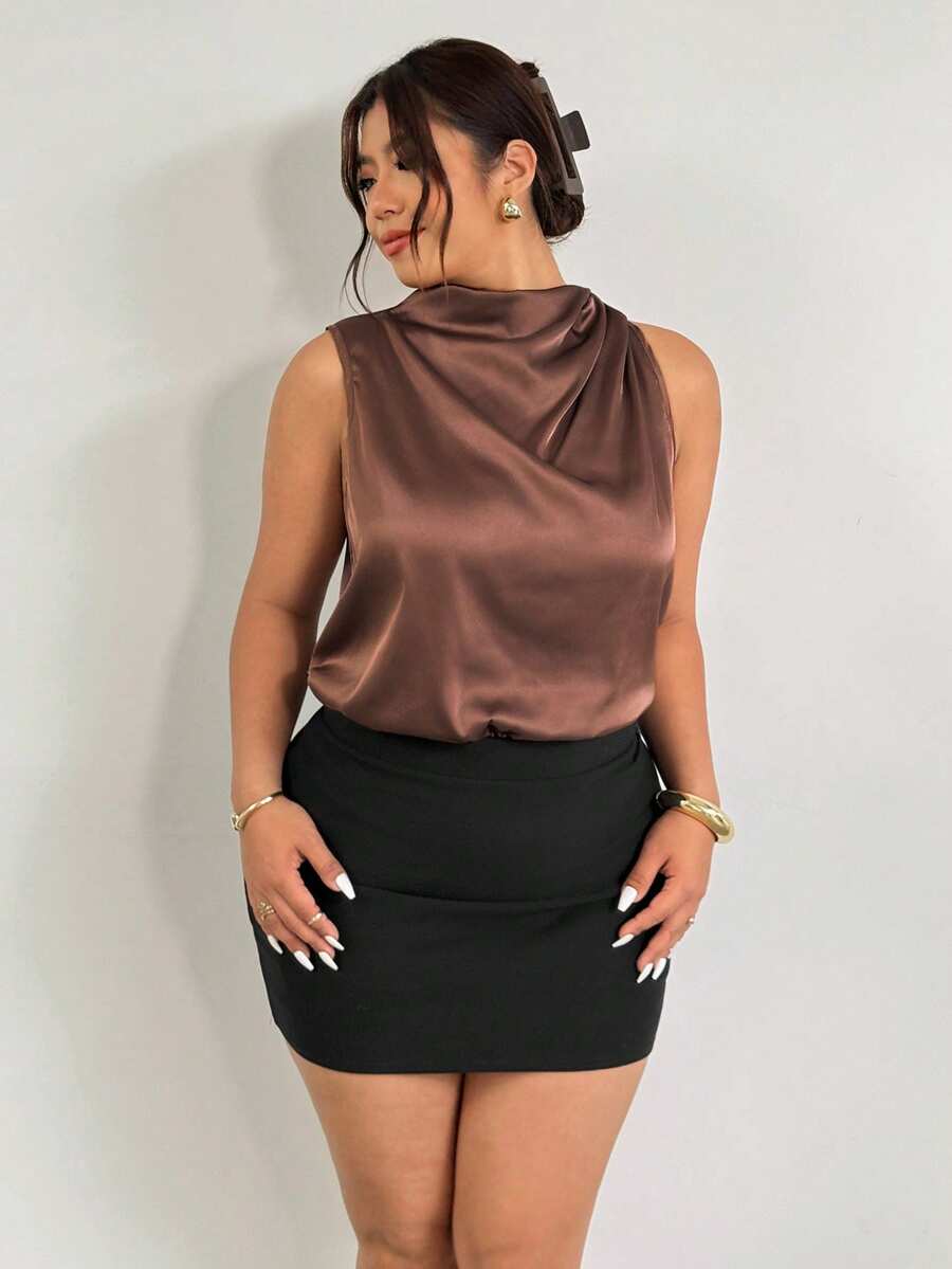 Firerie 女士优雅时尚新款通勤办公日常度假音乐节不对称褶皱杏色衬衫，春夏款 - 卡其色 - 查看 1