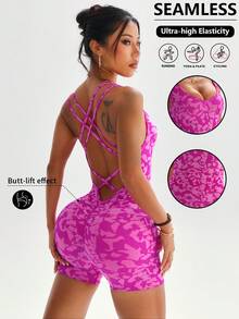 Dewbera Bộ áo liền quần nữ in họa tiết toàn thân, kiểu dáng thường ngày năng động. - Màu Hồng Tươi - Xem 1