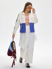 SHEIN 时尚连帽防风夹克，休闲外套拉链夹克女士服装女式运动套装拉链夹克伍迪女式夹克 - 彩色 - 查看 6