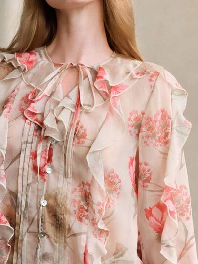 Arave Women's Summer Floral Chiffon Shirt, V-Neck, Straight Shoulder, Long Sleeve, Ruffled Stripe Design, Casual Wear Summer Tops  Summer Clothes Floral Top  Holiday Outfits For Women  Elegant Women's Blouses