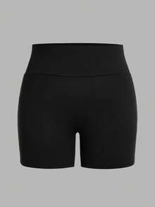 SHEIN EZwear 4件組休閒極簡運動套裝，短版高腰緊身內搭褲適合夏季，大尺碼女款瑜珈褲休閒短褲 - 彩色 - 查看 6