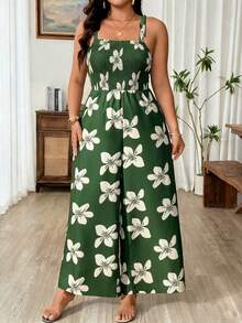 Weeklong Mono casual con pliegues y estampado floral para mujer talla grande, adecuado para vacaciones y uso diario - Multicolor - Ver 8