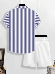 Manfinity RSRT 男士条纹短袖衬衫和短裤休闲套装 - 彩色 - 查看 2