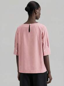 Ontre Hàng mới về năm 2026 dành cho nữ: Trang phục phong cách đồng quê retro những năm 2000 cho mùa tựu trường, trang phục công sở thường ngày, hẹn hò và du lịch. Áo sơ mi nữ cổ tròn tay raglan màu trơn mùa hè, áo kiểu màu trơn, áo công sở nữ, áo kiểu kín đáo màu hồng. - Hồng - Xem 5