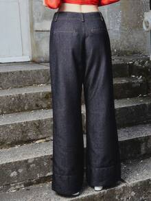 lacRébo Women Seam Front Detail Dark Cotton Denim Flare Jeans Fall Women Clothes Office Outfits For Women Autumn Outfits - Dark Wash - View 2