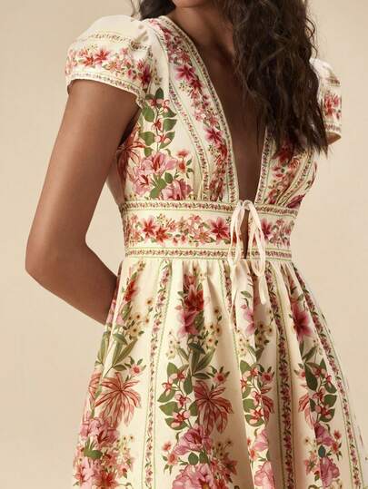 Travachic Women's V-Neck Tie Sleeve Casual Floral Print Mini Dress,Vacation Casual Terno Outfit For Women,Summer Holiday Outfits,Spring Break Outfits,Party Outfit,Beach Outfit,Spring Clothing,Carnival Costume,Elegant,Floral,Carnival,Spring To Summer ,Party , Boho,Mexican Style,Tropical,Bohemian,Ibiza,Western,Summer Dress,Wedding Guest Dress For Women,Birthday Dress,Party Dress,Elegant Dresses For Women,Floral Dress,Summer Dress, Mexican Style Dress Women Boho Dress For Women,Graduation Dress, Graduation Outfit For Mother,Summer Dresses For Women