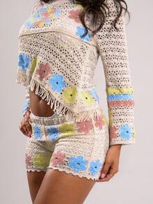 Swim Vcay 女士优雅新款镂空常规沙滩短裤，夏季度假 - 彩色 - 查看 5