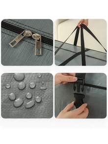 1 pieza Bolsa de almacenamiento grande plegable de tela con asas para edredones, ropa y artículos de temporada, solución de almacenamiento portátil a prueba de agua y polvo para el hogar, viajes y mudanzas, caja de almacenamiento con cremallera de capacidad extra grande como alternativa - Gris - Ver 3