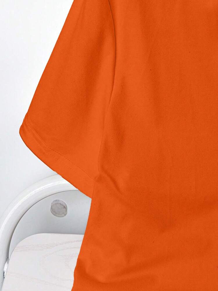 GlowEve CURVE Camiseta de manga corta con lazo y decoración de color contrastante para mujer talla grande - Naranja - Añade 3