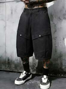 Manfinity LEGND Men's Black Retro Casual Loose Fit Versatile Summer Cargo Shorts - Black - View 4