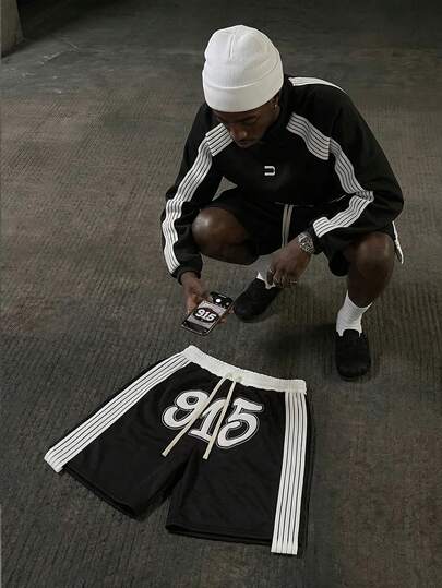 NEON BLANC Men's Contrast Color Tape Embroidered Drawstring Shorts