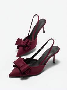 时尚百搭尖头低帮高跟鞋，时尚职业女鞋，优雅女士时尚一脚蹬高跟鞋 - 酒紅色 - 查看 4