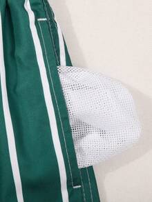 VIVINTIMO Men's Casual Striped Drawstring Beach Shorts - Green - View 5