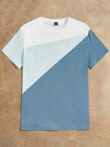 HIMLAND Men Cotton Colourblock Tee - Dusty Blue - View 1