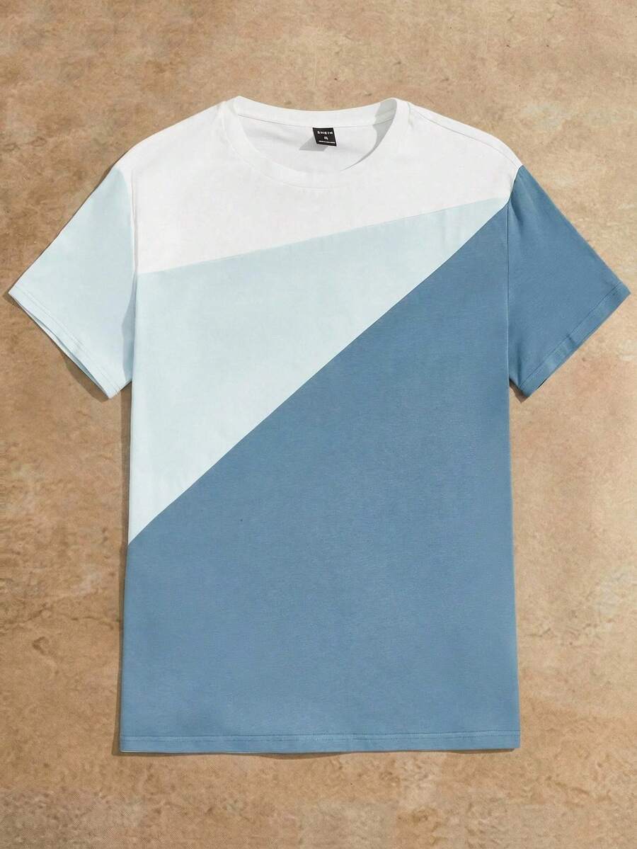 HIMLAND Men Cotton Colourblock Tee - Dusty Blue - View 1