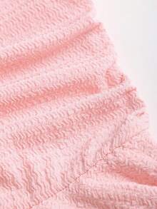 Sweetra French Elegant Asymmetric Shoulder Design Metal Button Accent Textured Knit Dual-Layer Asymmetrical Hem Dress, Fashionable Minimalist Romantic Style For Summer Holiday Party, Young Lady - Pink - View 4