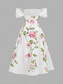 SHEIN MOD Đầm hoa trễ vai thanh lịch dành cho nữ cỡ lớn, thích hợp cho Ngày Valentine, Đám cưới, Đầm thanh lịch, Đầm trắng, Đầm dự tiệc cưới cho nữ, Trang phục xuân/hè, Trang phục dự tiệc trà cho nữ, Ngày lễ, Sinh nhật - Nhiều màu - Xem 2