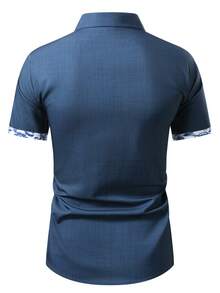 Genlund Men's Minimalist Printed Short Sleeve Shirt - Navy Blue - View 2