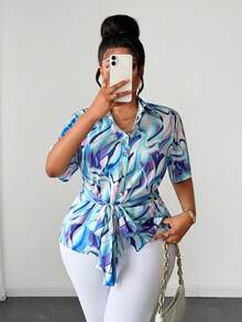 Maweii Damen Große Größen Sommer Satin glänzend Polka Punkt Muster Design Schleife 2026 Neu Kurzarm Bluse, geeignet für Ausflüge, Pendeln, Abschlussfeiern, Cosplay - Verschiedenfarbig - Übersicht 2