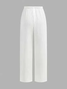 SHEIN Pantalones anchos de pierna ancha con textura blanca versátil para adolescentes - Blanco - Ver 2