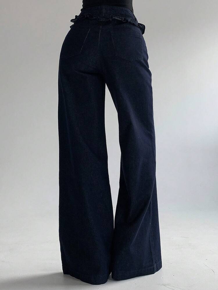 Women's Solid Color Pleated Flare Loose Casual Vacation Summer Jeans Y2k