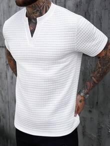 Manfinity CasualCool Áo thun nam tay ngắn cổ chữ V kẻ caro dáng thường ngày - trắng - Xem 4